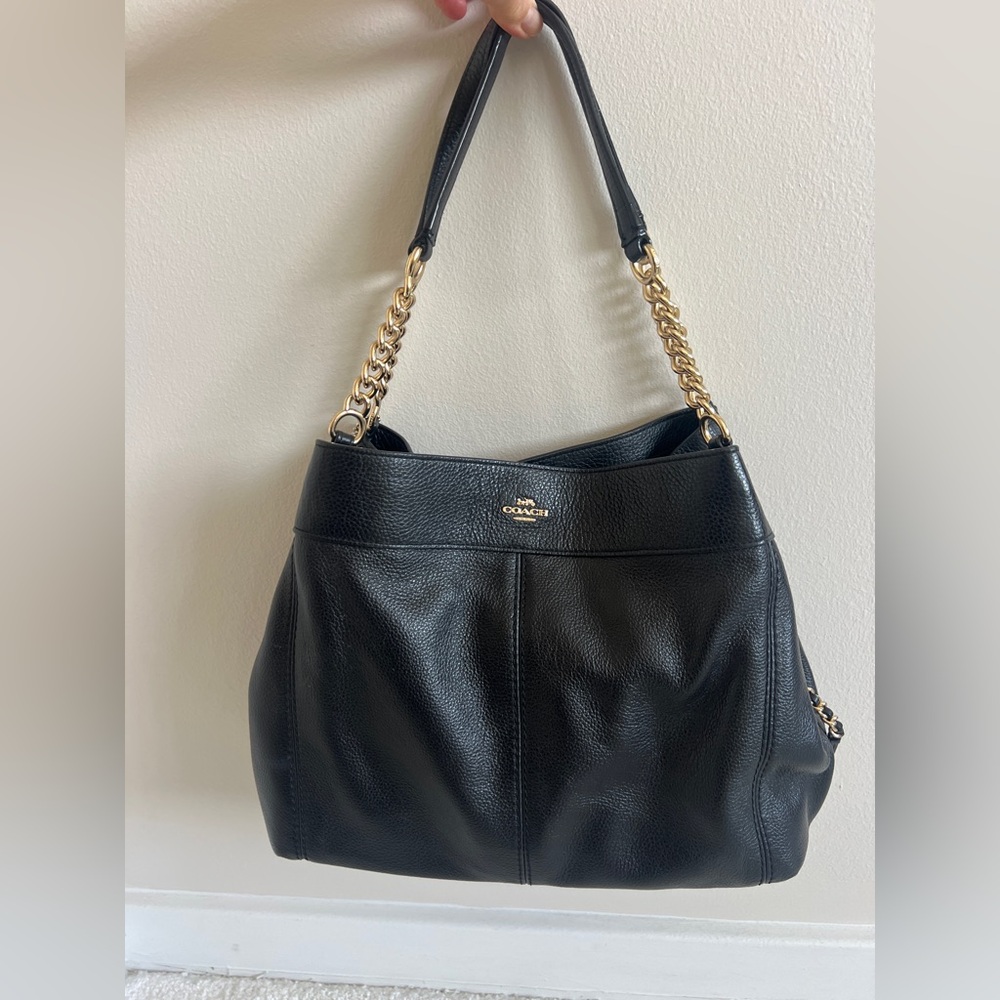 Coach Lexy Black Pebbled Leather Shoulder Bag